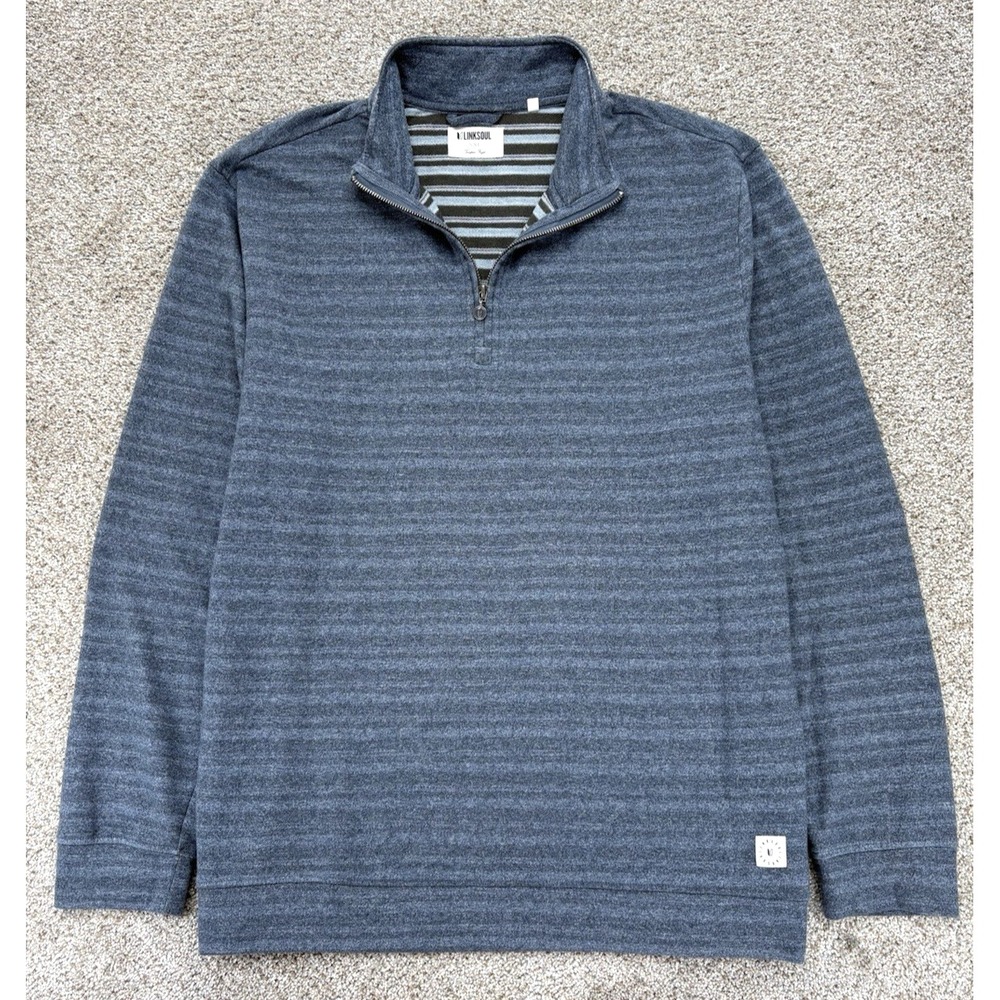 Linksoul Tempus Fugit Reverse Stripe 1/4 Zip Pullover Mens XXL Gray Blue Striped